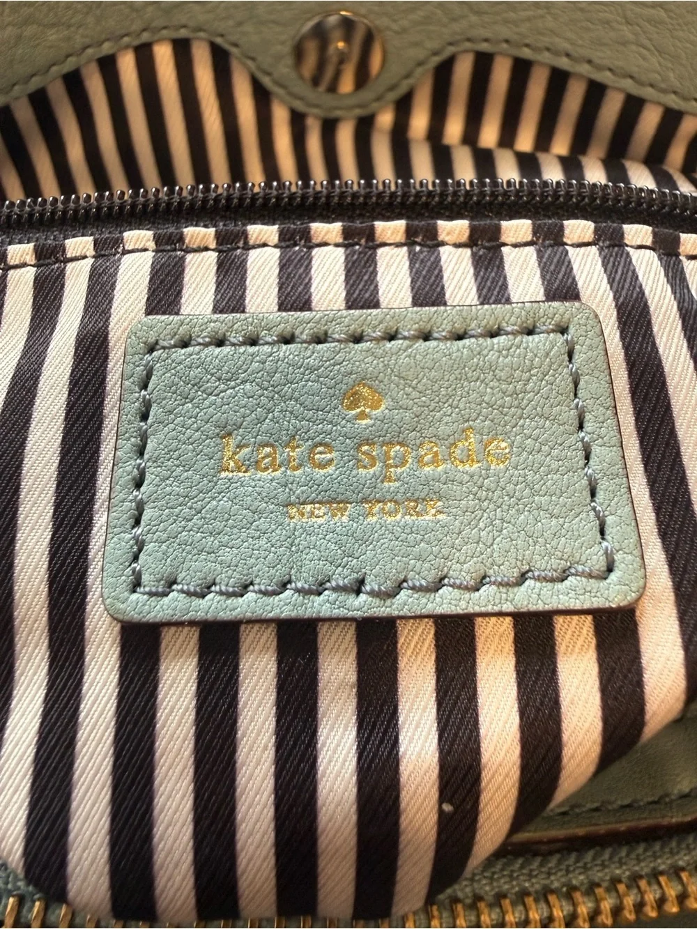 kate spade light blue leather satchel with gold toned hardware